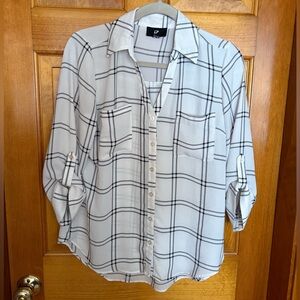 White Plaid Button-Up Shirt